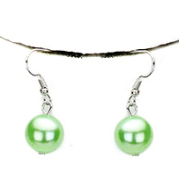 Green Pearl (faux) Two Tone Triple Strand Necklace & Earring Set - Picture 4 of 7